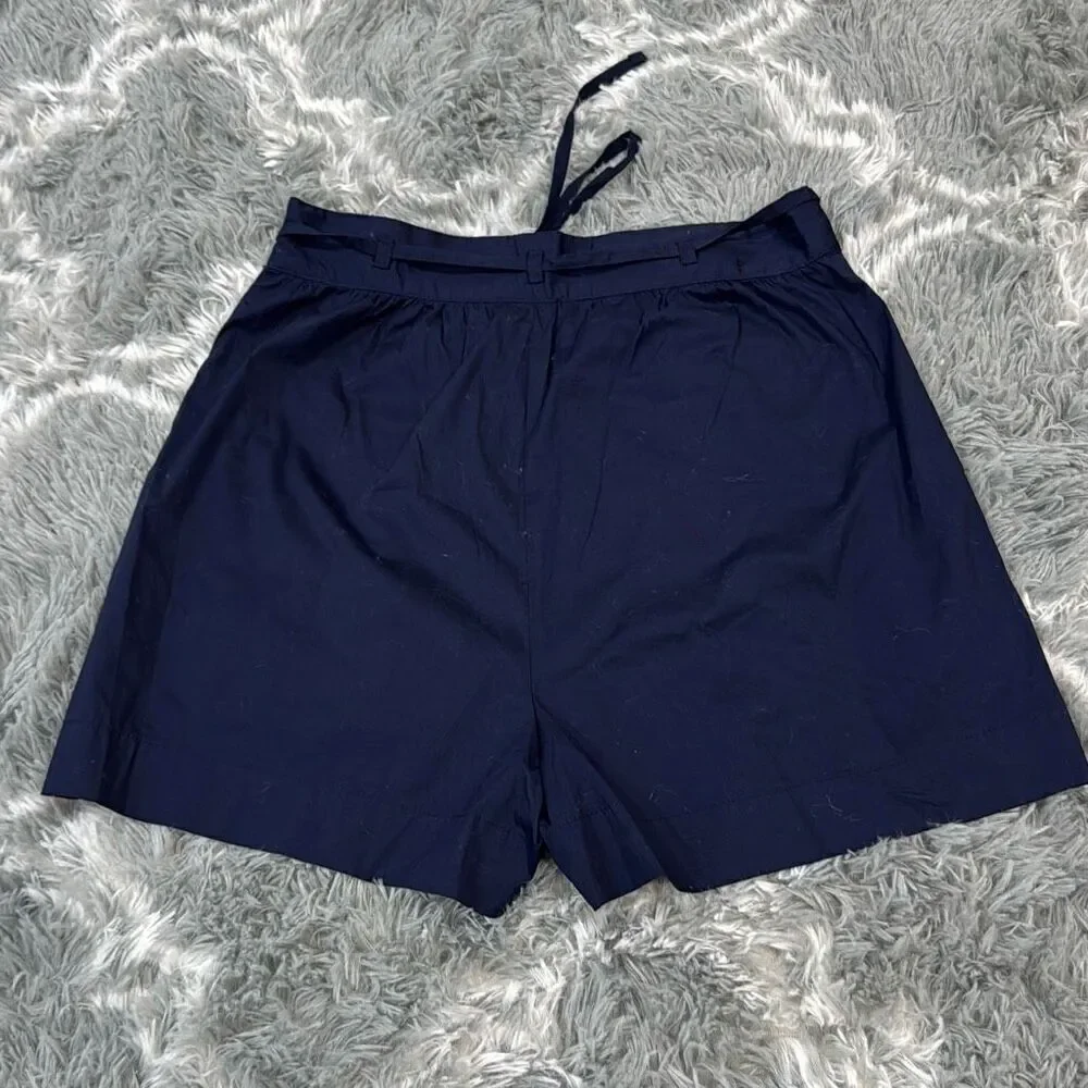 NWOT Jason Wu Women’s High-Waisted Navy Cotton Shorts With Tie-Waist Belt in Siz - Picture 6 of 9